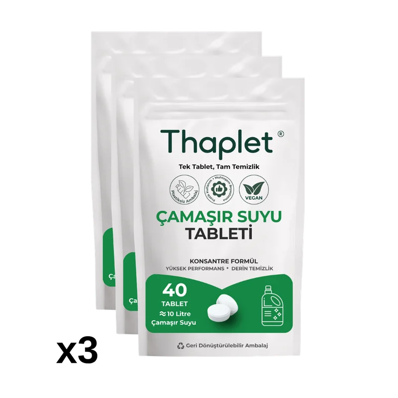 Thaplet Çamaşır Suyu Tableti 120 Adet 3 Paket Ultra Kullanışlı Konsantre Tablet