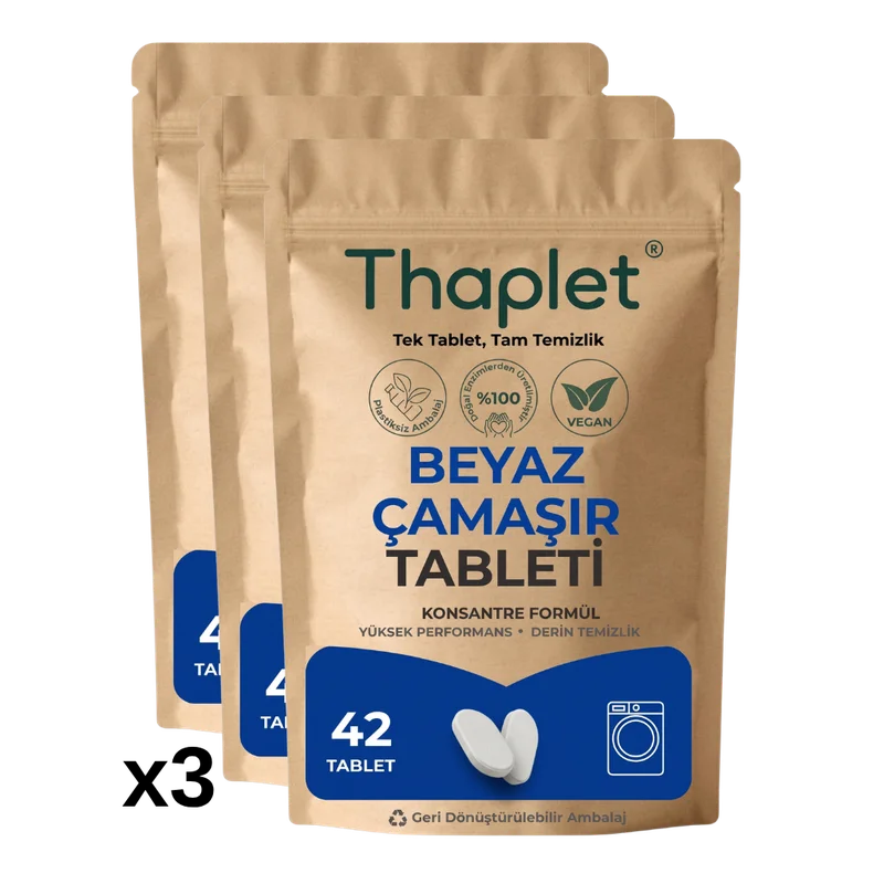 Thaplet Doğal Enzim İçerikli Beyaz Çamaşır Deterjanı Tableti 126 Adet