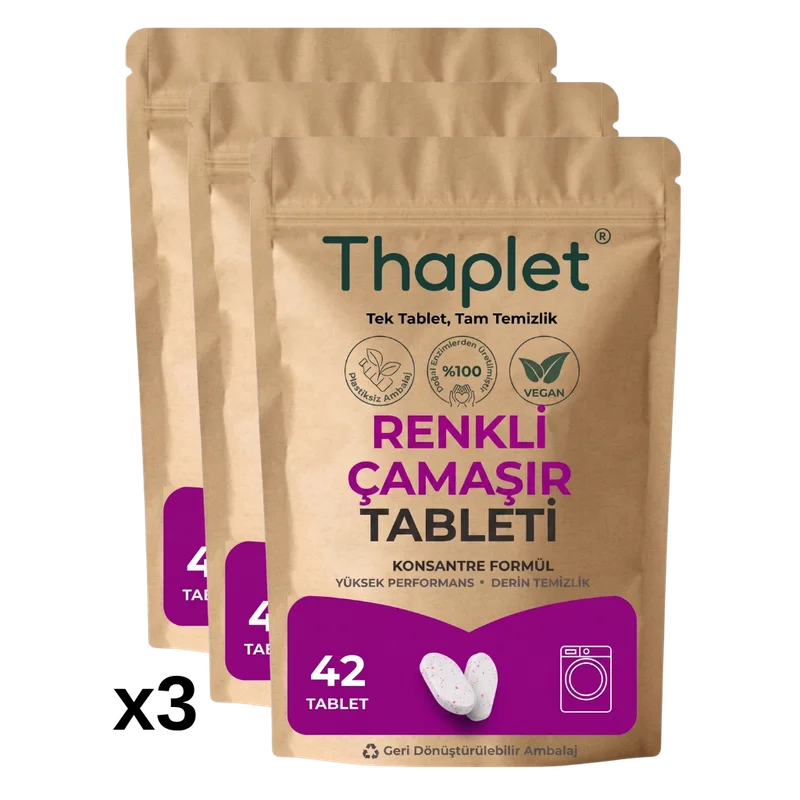 Thaplet Doğal Enzim İçerikli Renkli Çamaşır Deterjanı Tableti 126 Adet