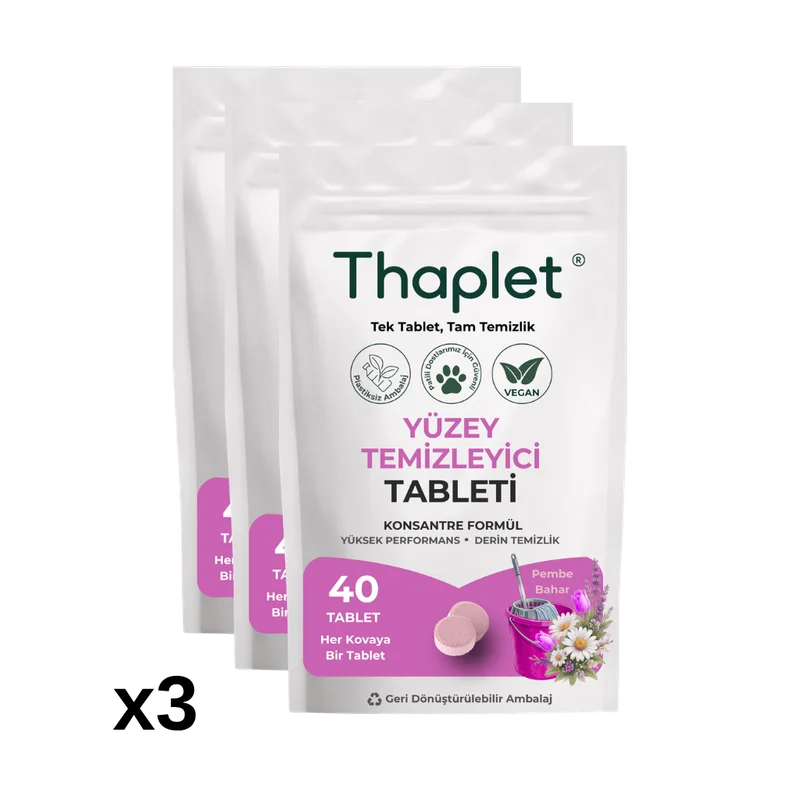 Thaplet Yüzey Temizleyici Tableti 120 Adet 3 Paket Ultra Kullanışlı Konsantre Tablet