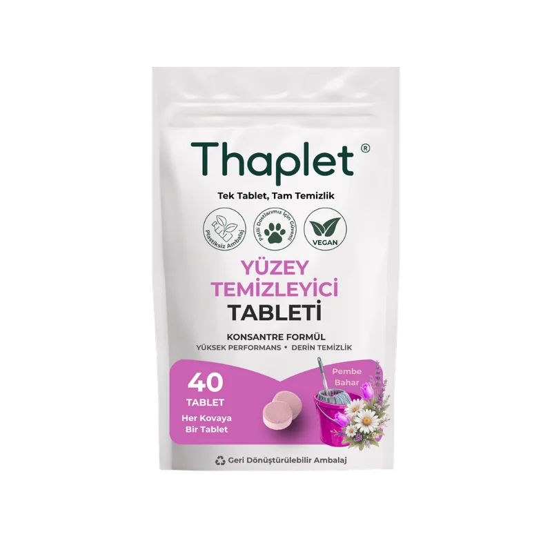 Thaplet Yüzey Temizleyici Tableti 40 Adet Ultra Kullanışlı Konsantre Tablet - Pembe Bahar