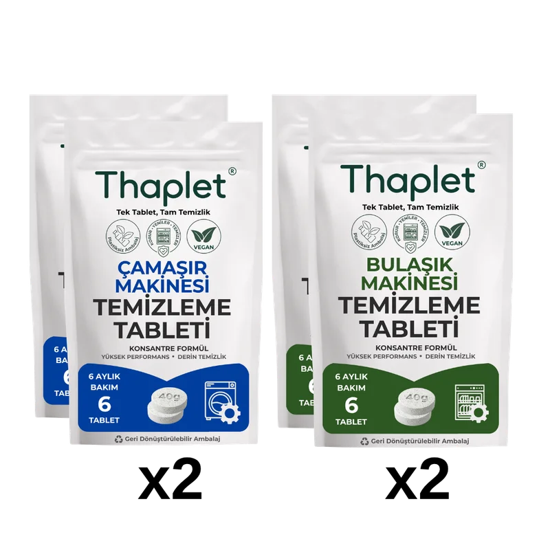 Thaplet Bulaşık Makinesi ve Çamaşır Makinesi Yıllık Bakım Tableti Seti