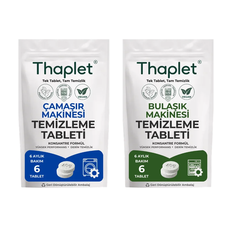 Thaplet Bulaşık Makinesi ve Çamaşır Makinesi Bakım Tableti Seti