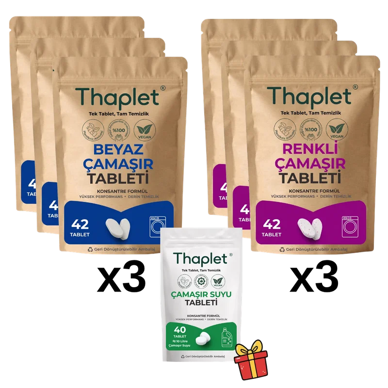 Thaplet Doğal Enzim İçerikli Çamaşır Deterjanı Seti 252 Tablet + Çamaşır Suyu Tableti Hediyeli